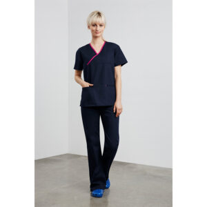 BIZ LADIES CONTRAST CROSSOVER SCRUBS TOP