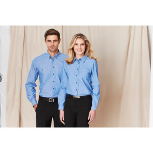 BIZ MENS WRINKLE FREE CHAMBRAY LONG SLEEVE SHIRT