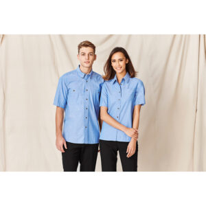 BIZ MENS WRINKLE FREE CHAMBRAY SHORT SLEEVE SHIRT