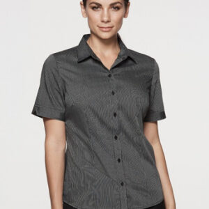 Aussie Pacific Ladies Henley Striped Short Sleeve Shirt