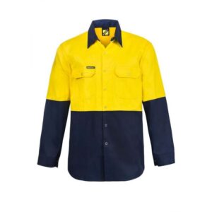 NCC HI VIS TWO TONE LONG SLEEVE COTTON DRILL SHIRT WITH PRESS STUDS