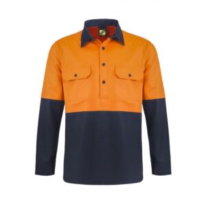 NCC LIGHTWEIGHT HI VIS TWO TONE HALF PLACKET VENTED COTTON DRILL SHIRT WITH SEMI GUSSET SLEEVES