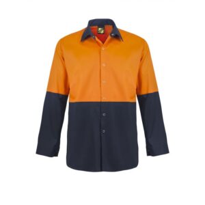NCC LIGHTWEIGHT HI VIS TWO TONE LONG SLEEVE VENTED COTTON DRILL FOOD INDUSTRY SHIRT WITH PRESS STUDS AND NO POCKETS