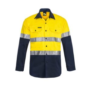 NCC HI VIS TWO TONE LONG SLEEVE COTTON DRILL SHIRT WITH CSR REFLECTIVE TAPE