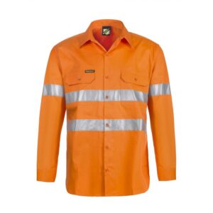 NCC LIGHTWEIGHT HI VIS LONG SLEEVE VENTED COTTON DRILL SHIRT WITH CSR REFLECTIVE TAPE
