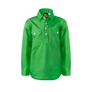 NCC KIDS LIGHTWEIGHT LONG SLEEVE HALF PLACKET COTTON DRILL SHIRT WITH CONTRAST BUTTONS