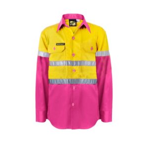 NCC KIDS LIGHTWEIGHT TWO TONE LONG SLEEVE COTTON DRILL SHIRT WITH CSR REFLECTIVE TAPE