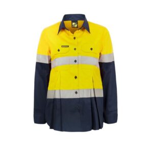 NCC MATERNITY LIGHTWEIGHT HI VIS TWO TONE LONG SLEEVE VENTED COTTON DRILL SHIRT WITH CSR REFLECTIVE TAPE