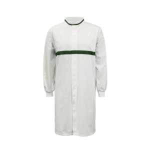 NCC FOOD INDUSTRY LONG LENGTH DUSTCOAT WITH MANDARIN COLLAR. CONTRAST TRIMS ON COLLAR AND CHEST. LONG SLEEVE  WITH CUFF