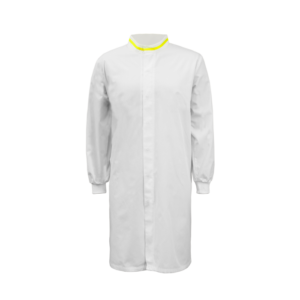 NCC FOOD INDUSTRY LONG LENGTH DUSTCOAT WITH MANDARIN COLLAR. CONTRAST TRIMS ON COLLAR