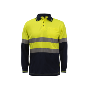NCC HI VIS TWO TONE LONG SLEEVE MICROMESH POLO WITH POCKET AND CSR REFLECTIVE TAPE